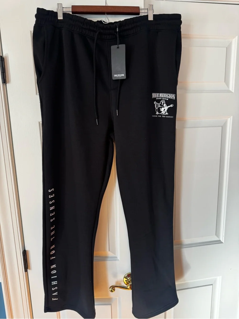 True Religion Black Logo Joggers with White Graphic